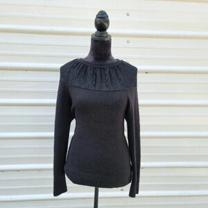 EXPRESS Lace Top Long Sleeve Crew Sweater Lace Top Black XS Women Soft Stretchy